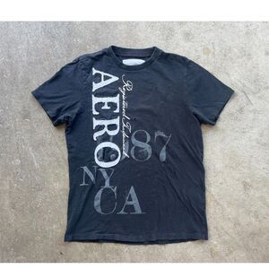 Y2K Aeropostale Graphic Tee Aero 87 Men Black T-Shirt Distressed L